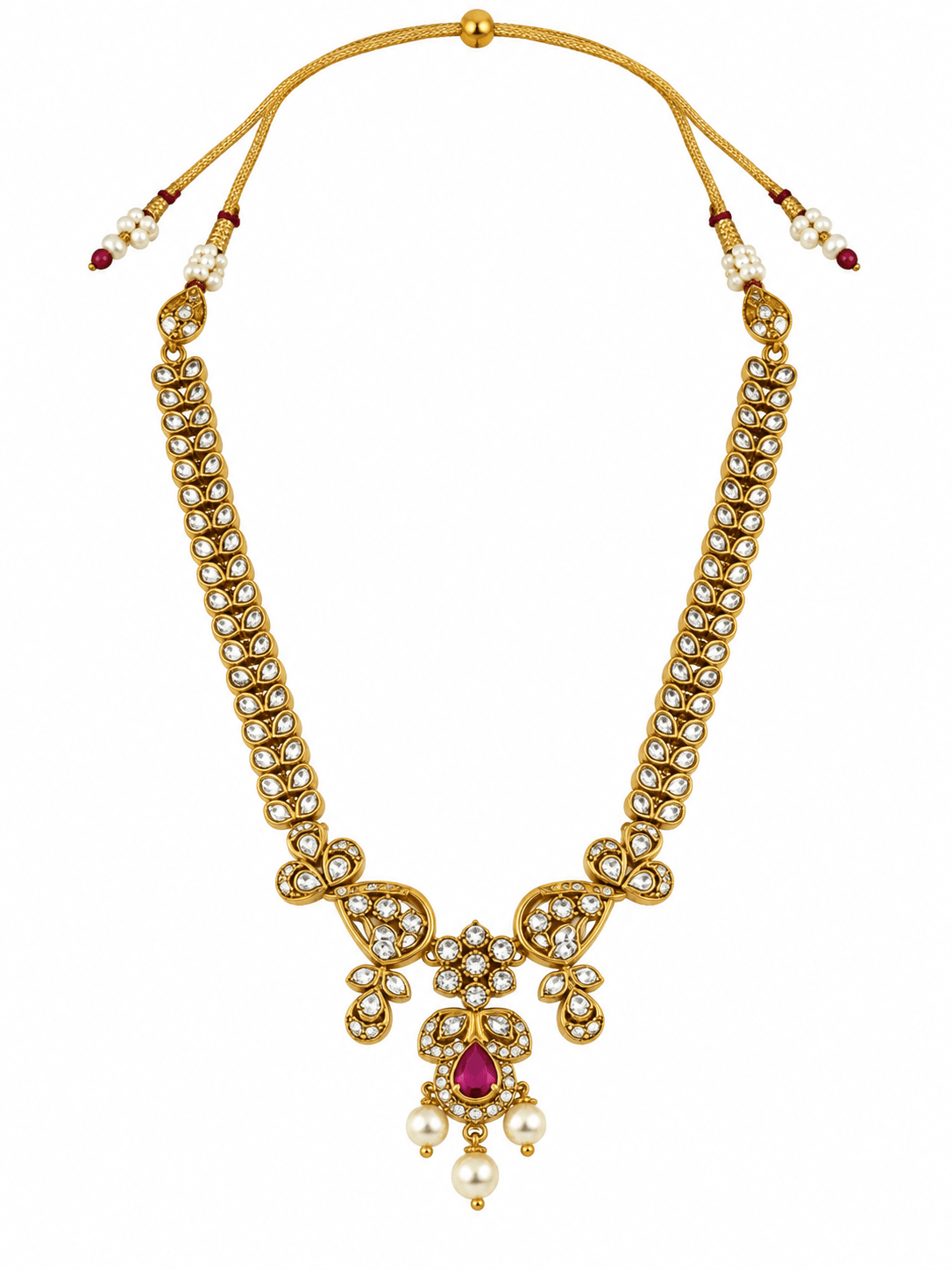 Bhavmayi Ruby Green Stone Pearl Drop Necklace Set - bhavmayi