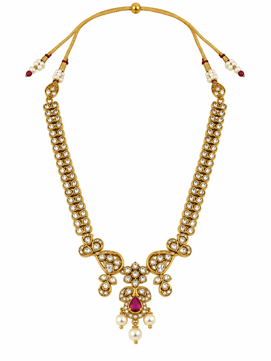 Bhavmayi Ruby Green Stone Pearl Drop Necklace Set - bhavmayi
