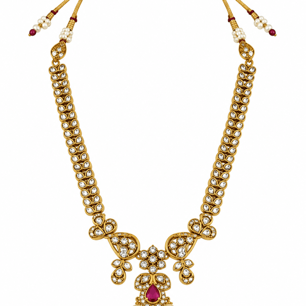Bhavmayi Ruby Green Stone Pearl Drop Necklace Set - bhavmayi