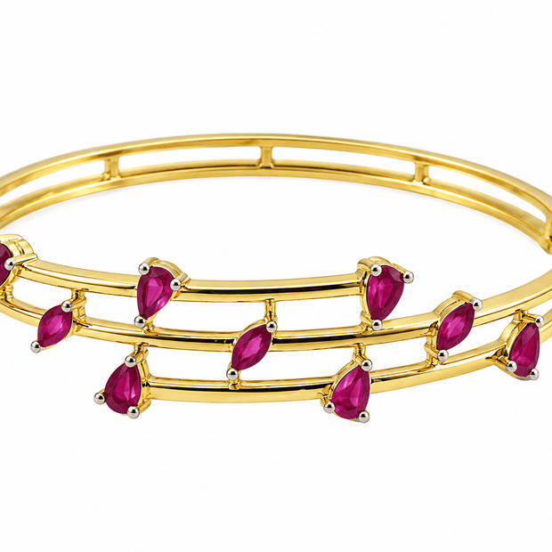 Bhavmayi Ruby Marquise Stone Multi-Rail Gold-Tone Bangle - bhavmayi