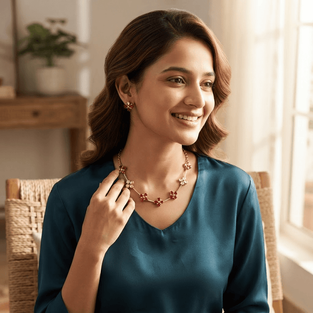 Bhavmayi Ruby Red Floral Necklace Set - bhavmayi