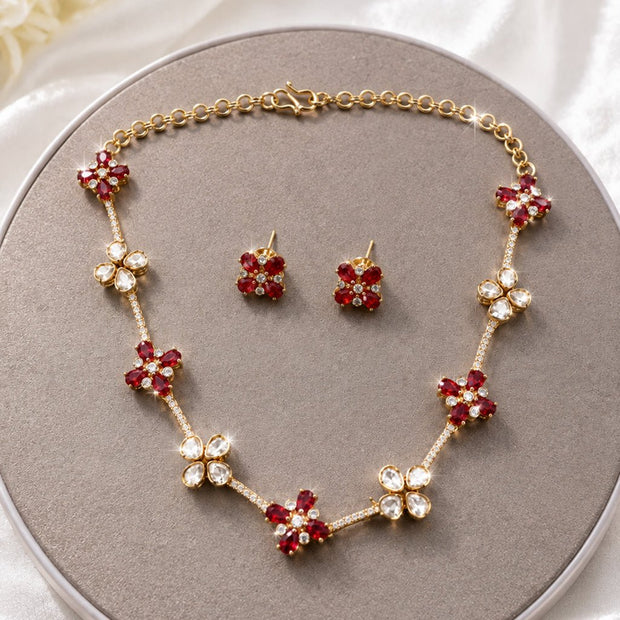 Bhavmayi Ruby Red Floral Necklace Set - bhavmayi