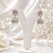 Bhavmayi Silver-Plated Pink Stone Pearl Jhumka Earrings - bhavmayi