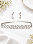 Bhavmayi Silver-Tone Crystal Link Necklace & Earrings Set - bhavmayi