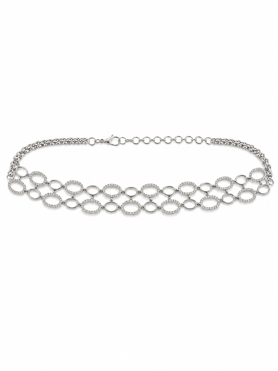 Bhavmayi Silver-Tone Crystal Link Necklace & Earrings Set - bhavmayi