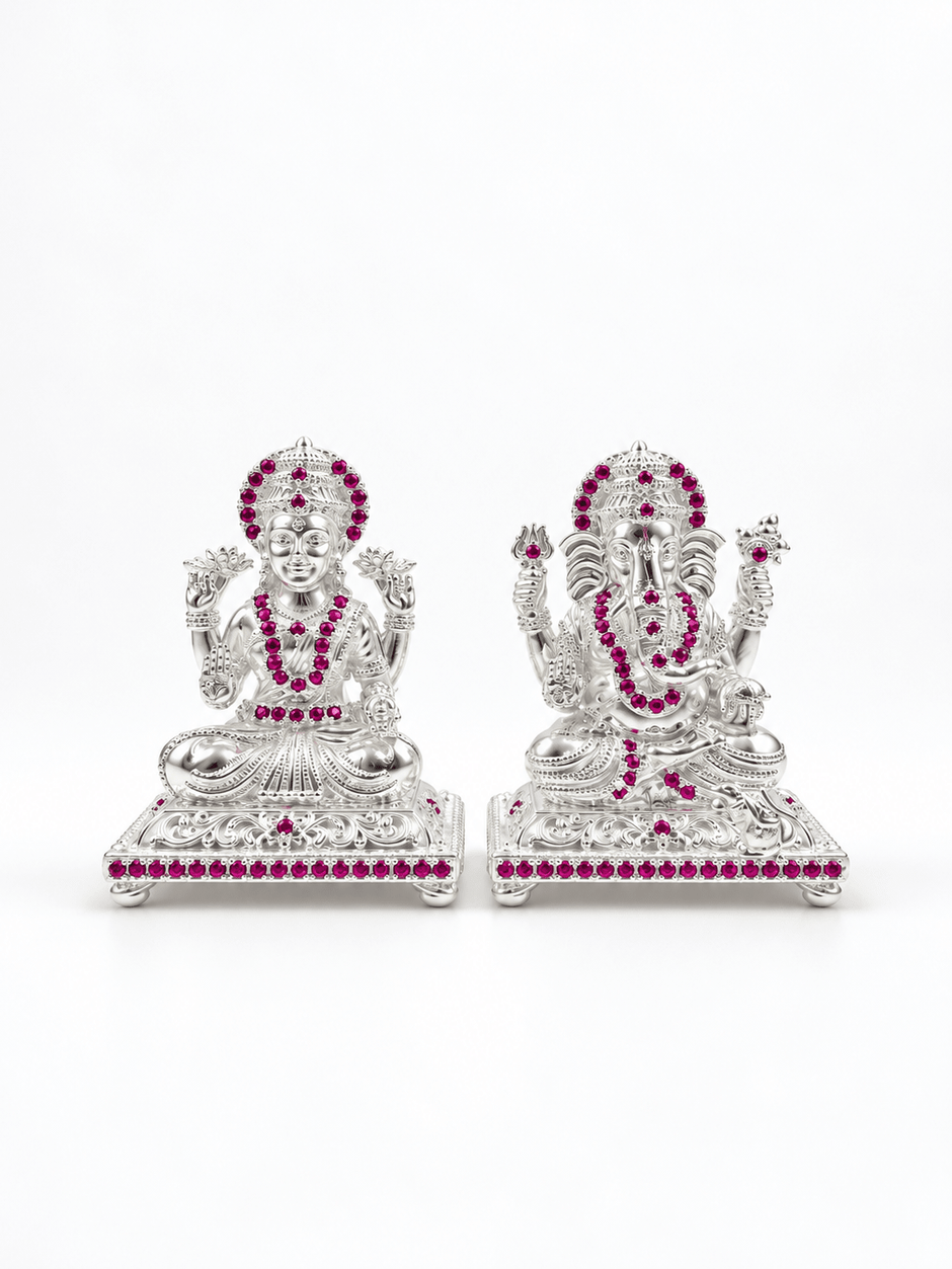 Silver-Tone Temple Motif Jewellery Pair | Bhavmayi