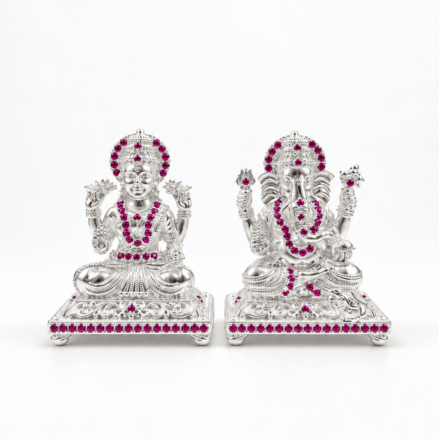 Silver-Tone Temple Motif Jewellery Pair | Bhavmayi