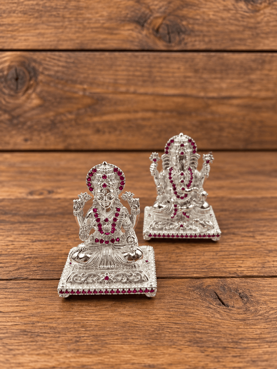 Silver-Tone Temple Motif Jewellery Pair | Bhavmayi