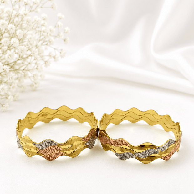Bhavmayi Tri-Tone Wavy Grace Bangle Set - bhavmayi