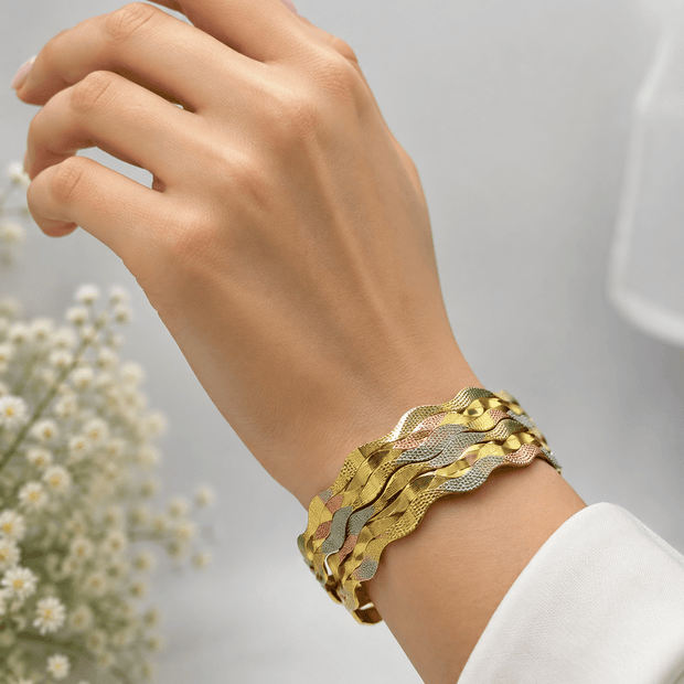 Bhavmayi Tri-Tone Wavy Grace Bangle Set - bhavmayi