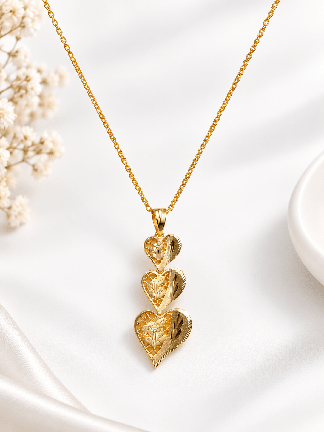 Bhavmayi Triple Heart Pendant Necklace & Stud Earrings Set - bhavmayi