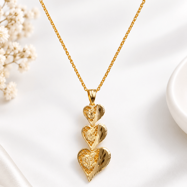 Bhavmayi Triple Heart Pendant Necklace & Stud Earrings Set - bhavmayi