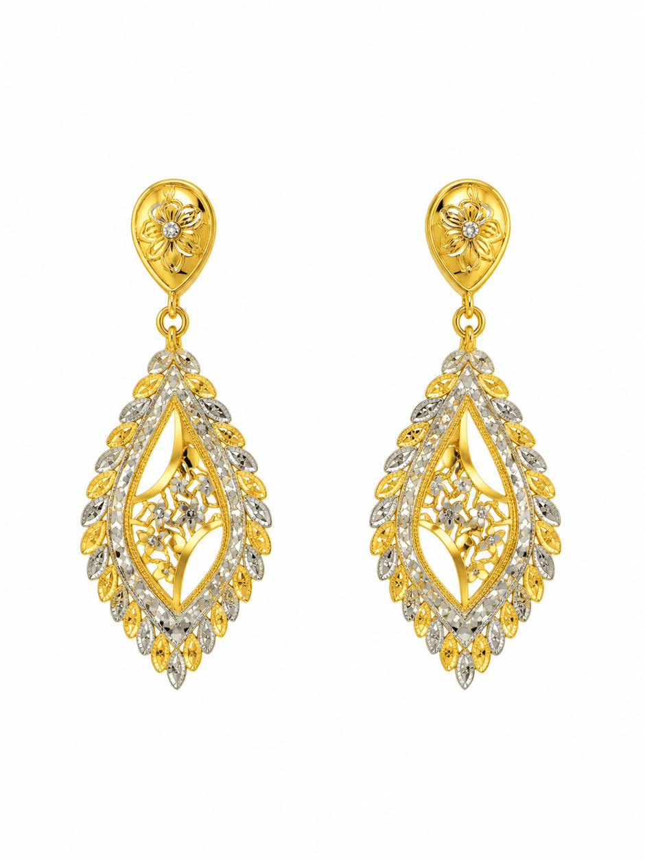 Bhavmayi Two-Tone Leaf Motif Teardrop Necklace & Earrings Set - bhavmayi