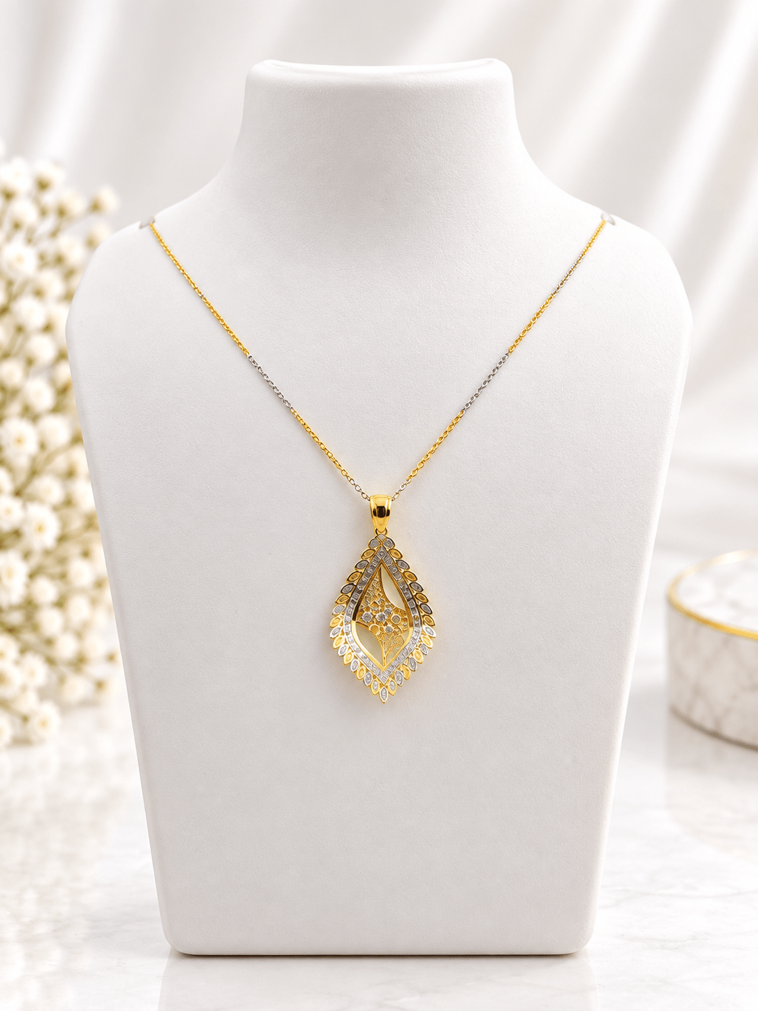 Bhavmayi Two-Tone Leaf Motif Teardrop Necklace & Earrings Set - bhavmayi