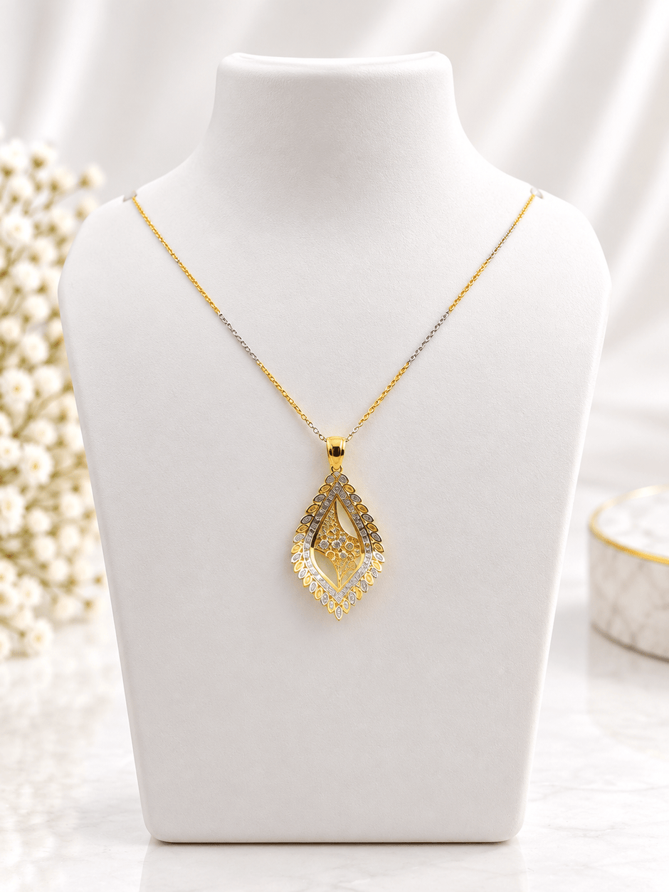 Bhavmayi Two-Tone Leaf Motif Teardrop Necklace & Earrings Set - bhavmayi