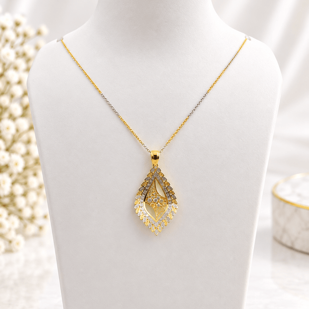 Bhavmayi Two-Tone Leaf Motif Teardrop Necklace & Earrings Set - bhavmayi