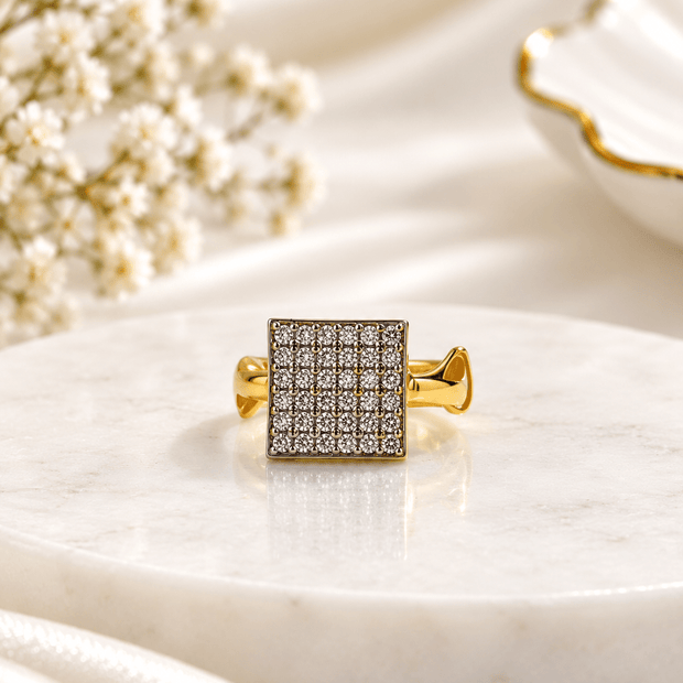 Bhavmayi Two-Tone Square Crystal Studded Statement Ring - bhavmayi
