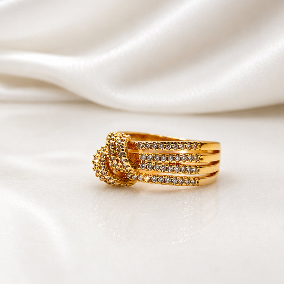 Bhavmayi Gold-Plated Multi-Layer Crystal Bow Ring