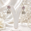 Bhavmayi Silver-Plated Pink Stone Pearl Jhumka Earrings