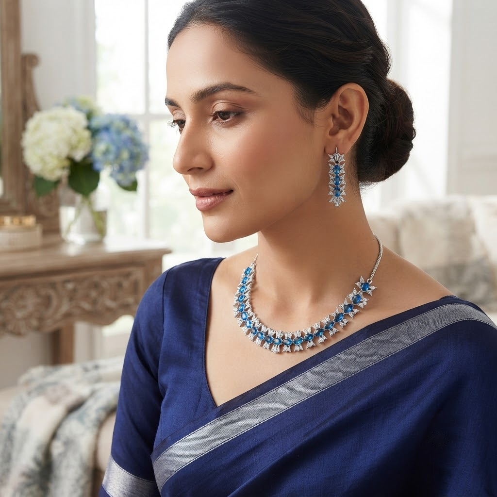 Bhavmayi Elegant Blue Crystal Necklace Set