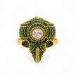 Bhavmayi green beaded statement ring with round clear centre and intricate gold-tone detailing