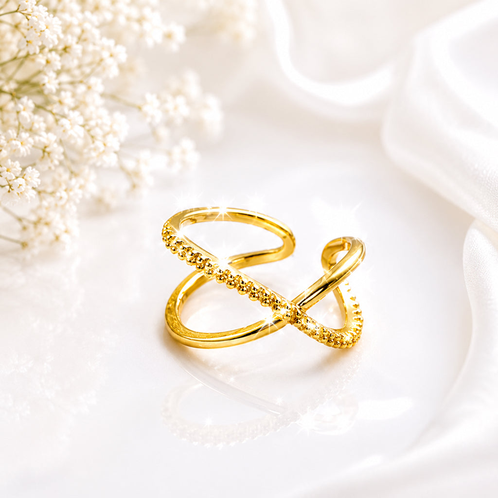Bhavmayi Gold-Plated Crystal Cross Band Ring