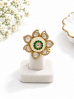 Bhavmayi Floral Green Stone Statement Ring with Clear Teardrop Accents