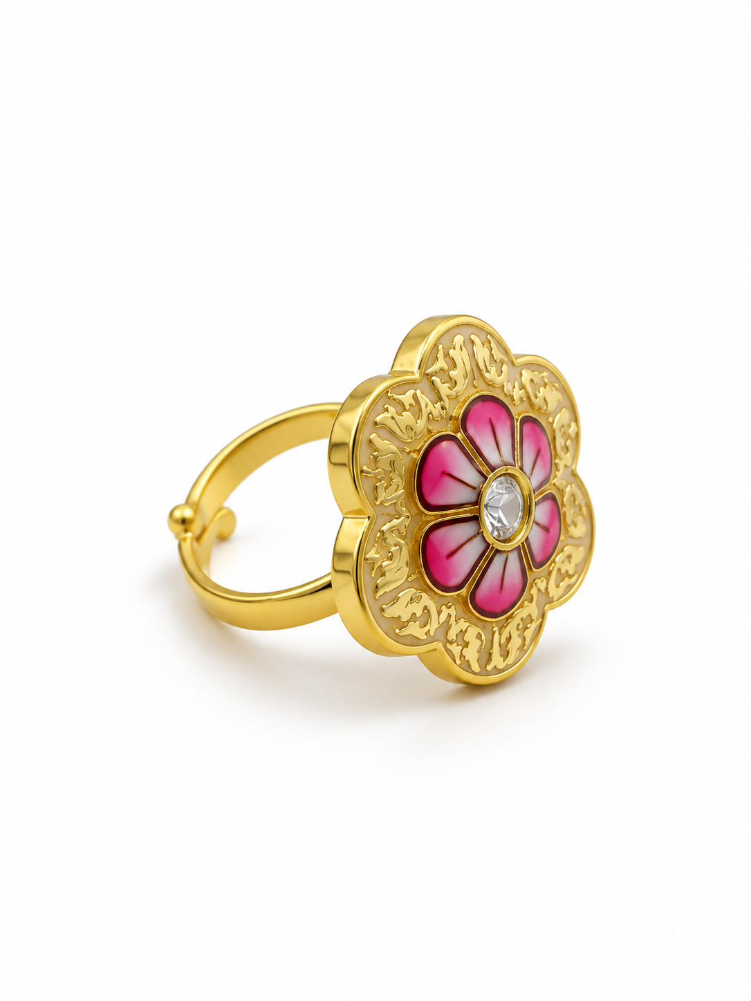 Bhavmayi Pink Floral Gold-Tone Statement Ring