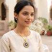 Bhavmayi Gold-Plated Blue Floral Pendant & Stud Earrings Set