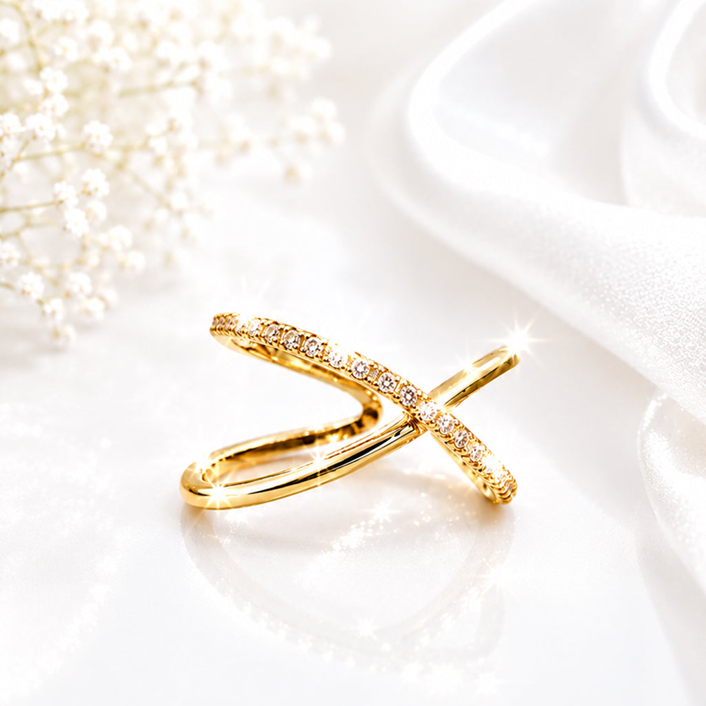 Bhavmayi Gold-Plated Crystal Cross Band Ring