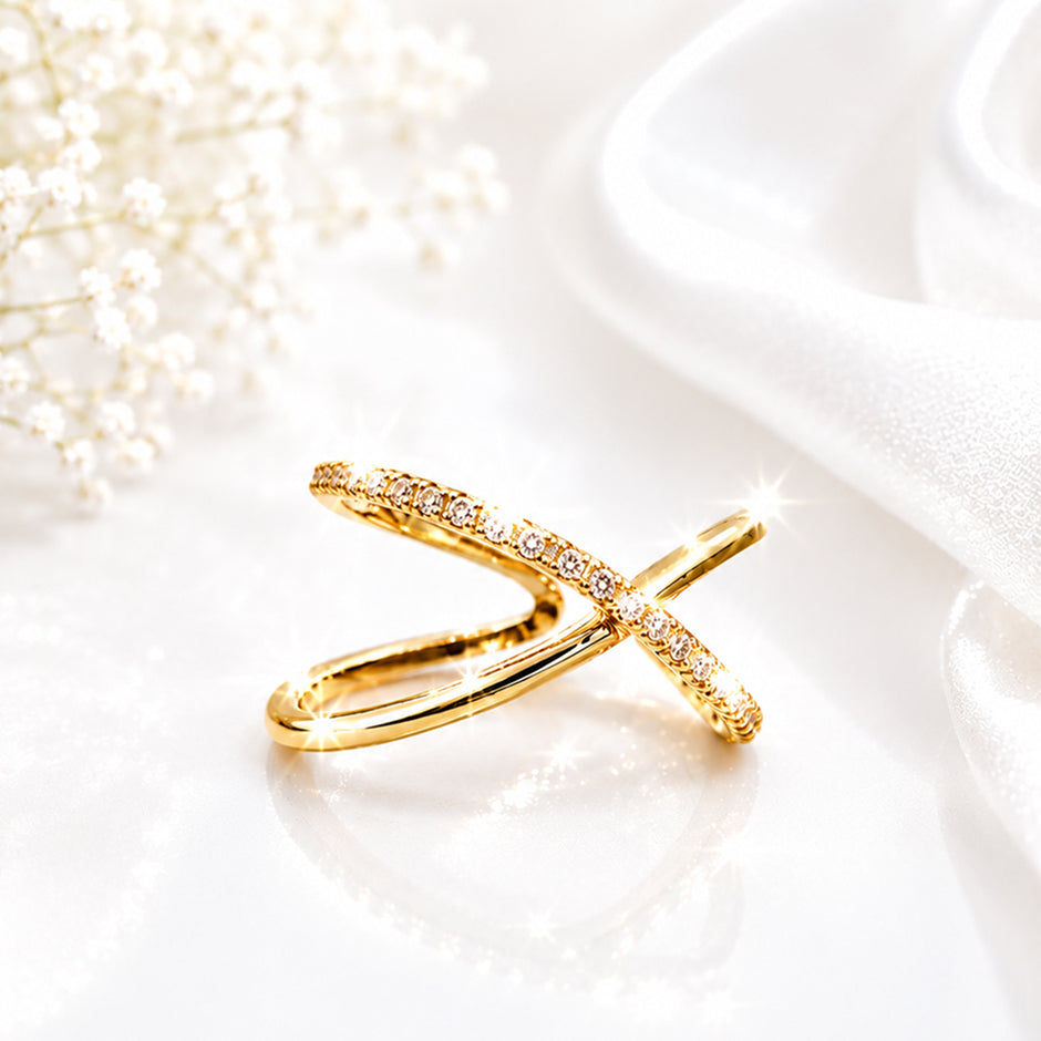 Bhavmayi Gold-Plated Crystal Cross Band Ring
