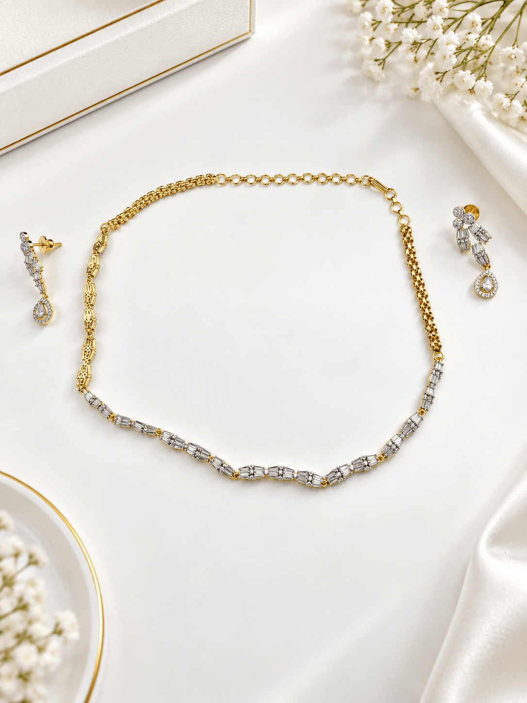 Elegant Gold-Plated CZ Necklace & Earrings Set for Women - bhavmayi