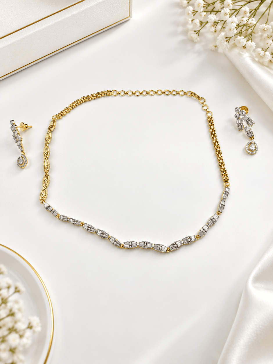 Elegant Gold-Plated CZ Necklace & Earrings Set for Women - bhavmayi