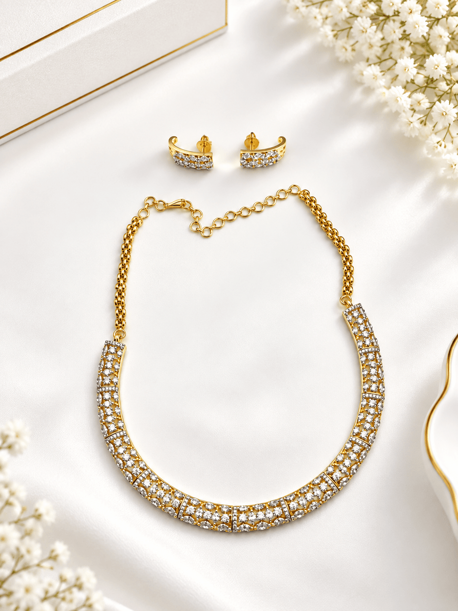 Elegant Gold-Plated CZ Necklace & Earrings Set for Women - bhavmayi