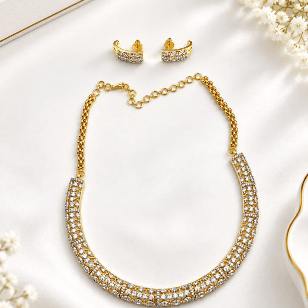 Elegant Gold-Plated CZ Necklace & Earrings Set for Women - bhavmayi