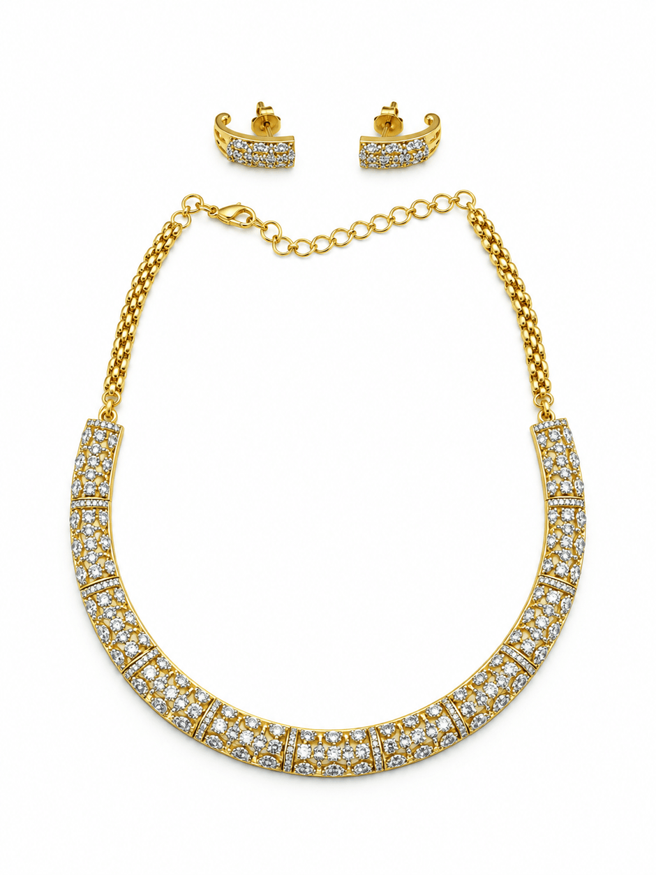 Elegant Gold-Plated CZ Necklace & Earrings Set for Women - bhavmayi