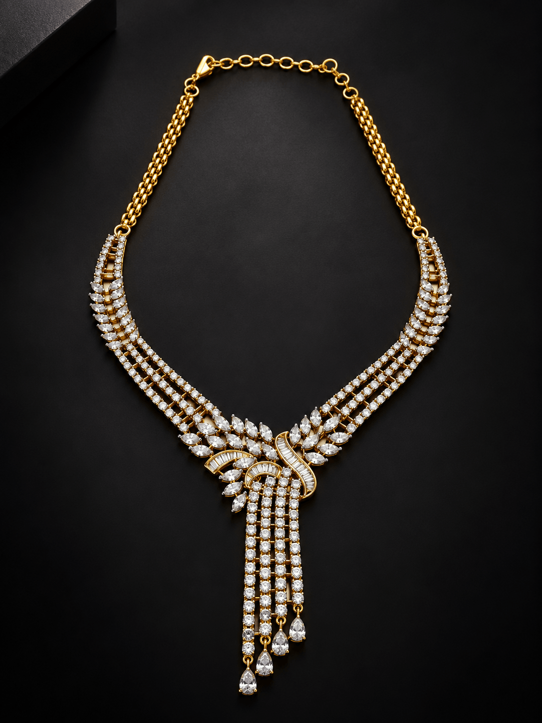 Elegant Gold-Tone Crystal Necklace & Earrings Set for Women - bhavmayi