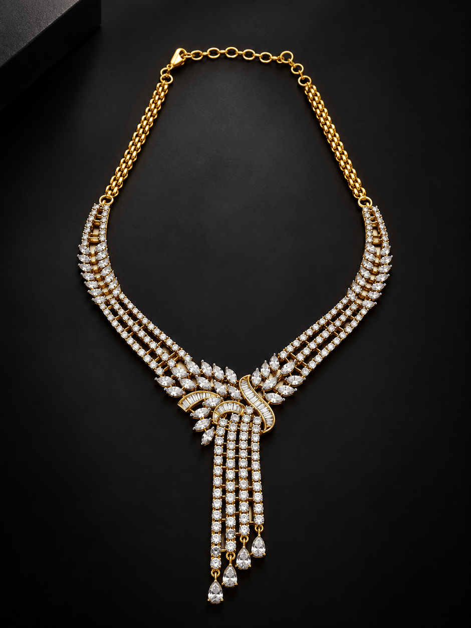 Elegant Gold-Tone Crystal Necklace & Earrings Set for Women - bhavmayi