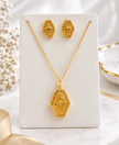 Elegant Gold-Tone Hexagon Pendant Necklace & Matching Earrings Set for Women - bhavmayi