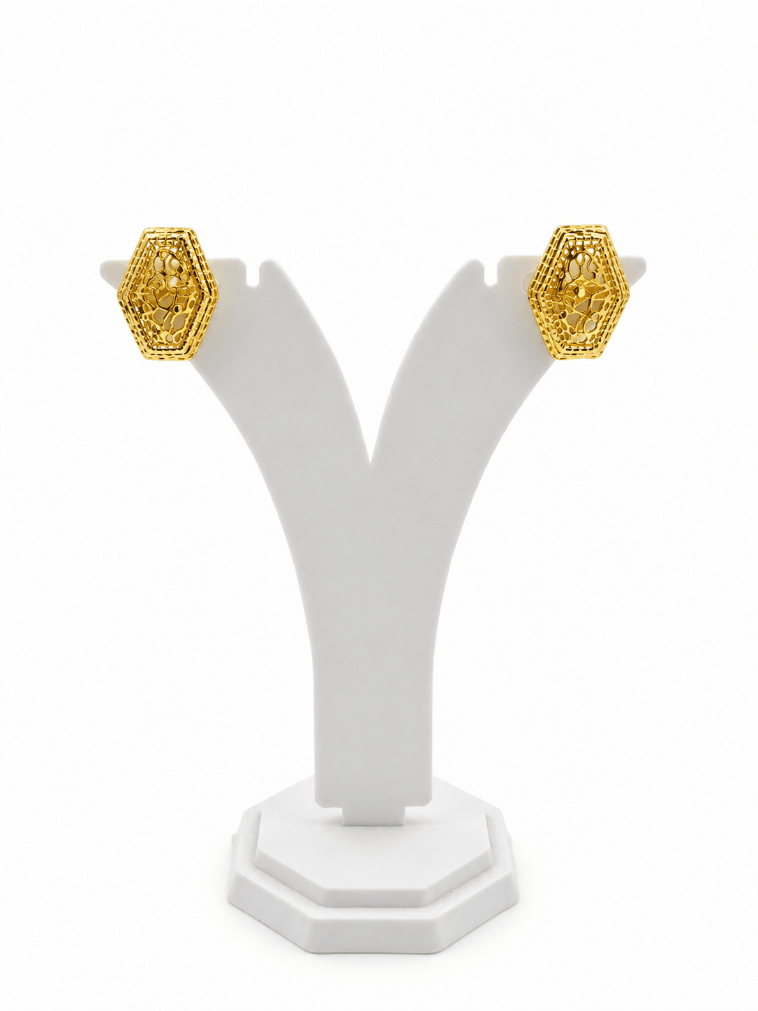 Elegant Gold-Tone Hexagon Pendant Necklace & Matching Earrings Set for Women - bhavmayi