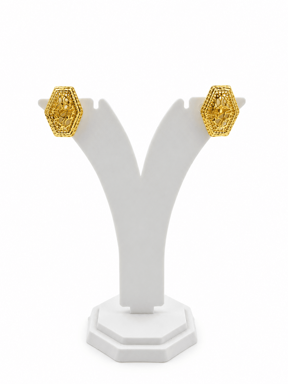 Elegant Gold-Tone Hexagon Pendant Necklace & Matching Earrings Set for Women - bhavmayi