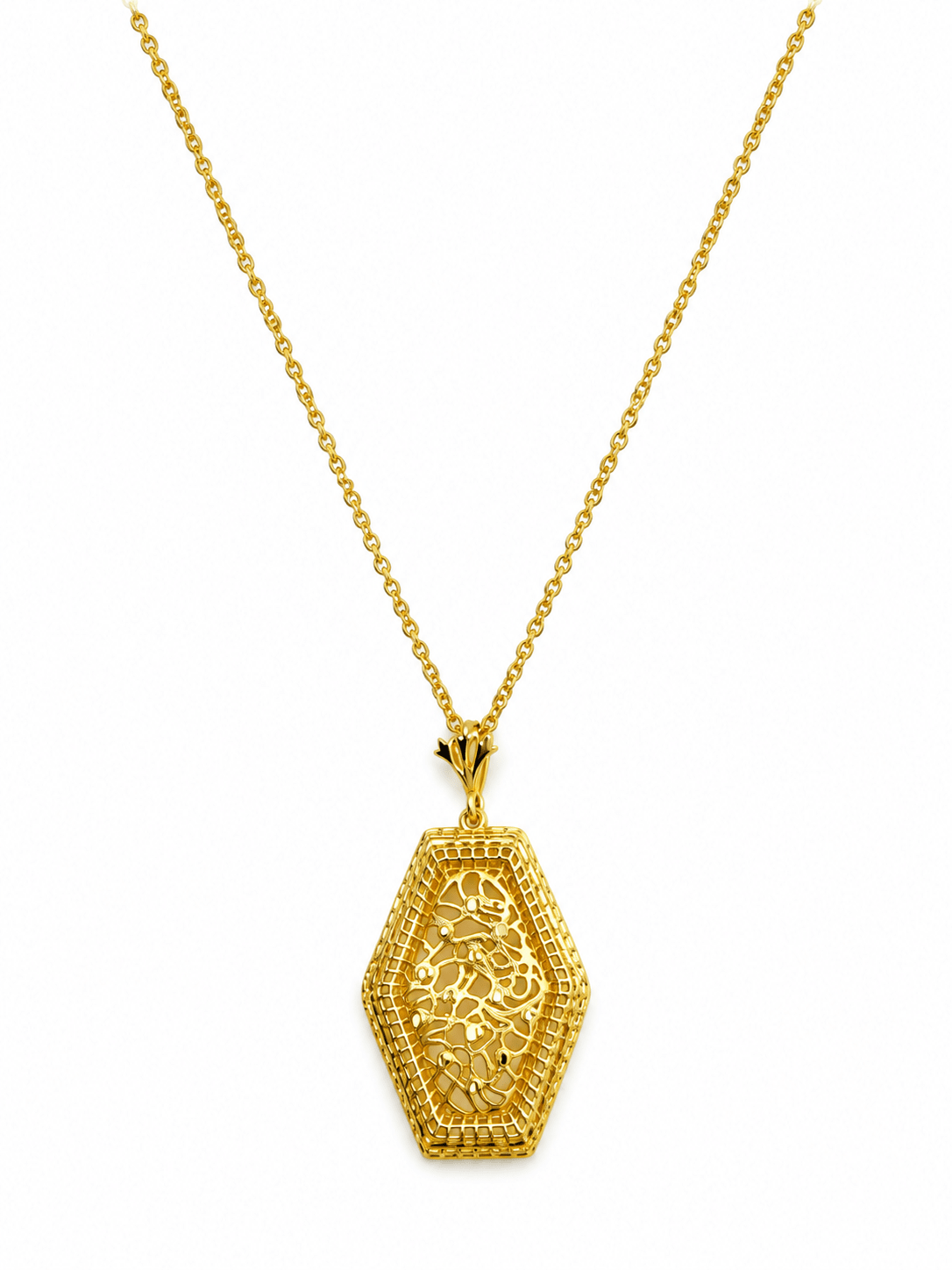 Elegant Gold-Tone Hexagon Pendant Necklace & Matching Earrings Set for Women - bhavmayi