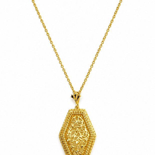 Elegant Gold-Tone Hexagon Pendant Necklace & Matching Earrings Set for Women - bhavmayi