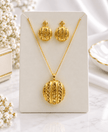 Elegant Gold-Tone Round Pendant Necklace & Matching Earrings Set for Women - bhavmayi