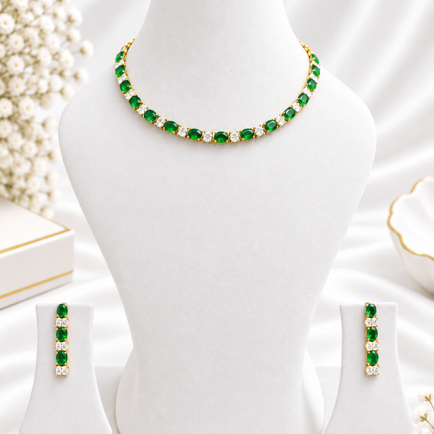 Elegant Green Emerald Necklace & Earrings Jewellery Set for Women - bhavmayi