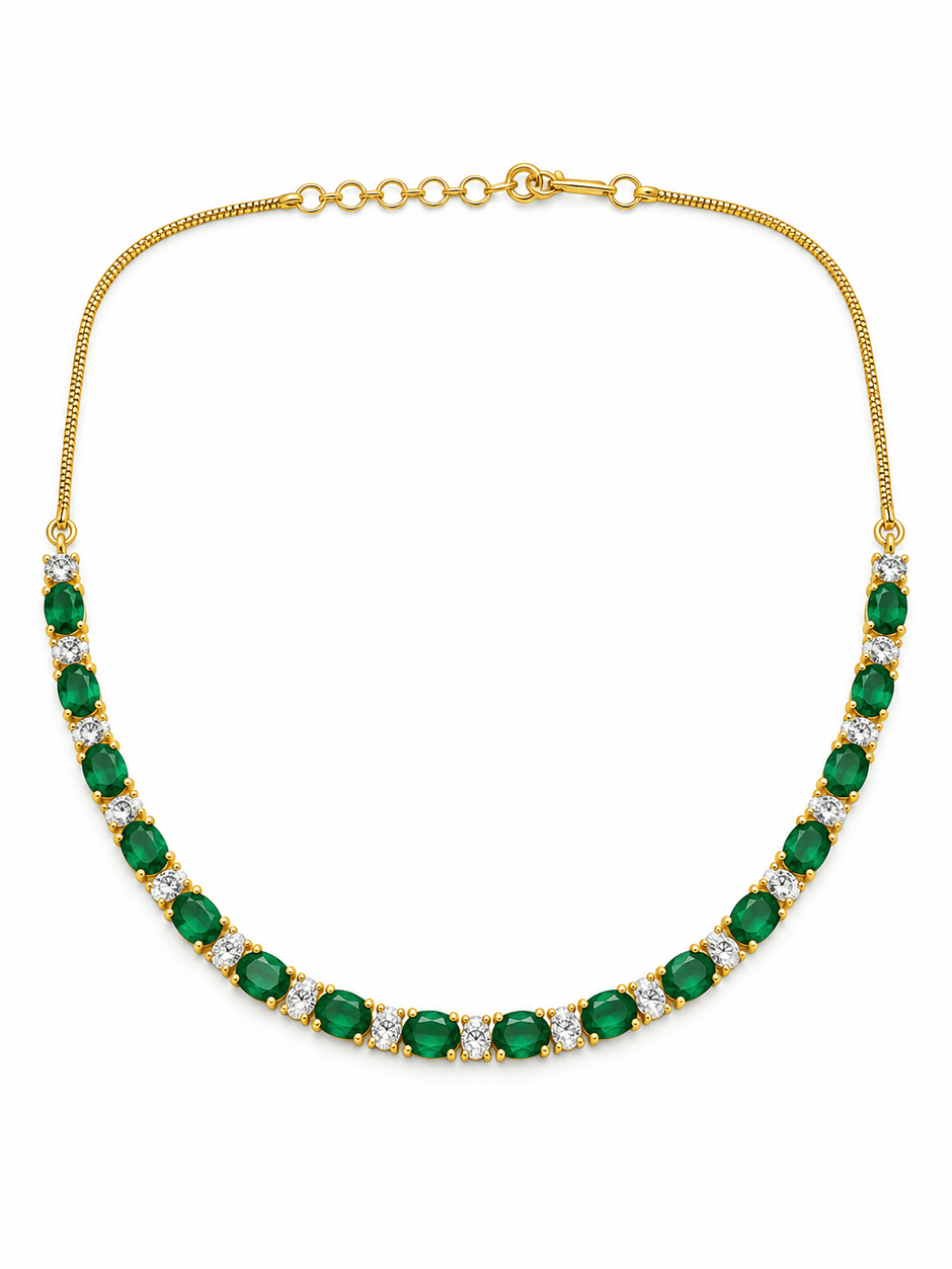 Elegant Green Emerald Necklace & Earrings Jewellery Set for Women - bhavmayi