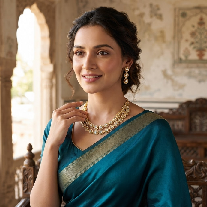 Bhavmayi Elegant Gold-Tone Kundan Necklace Set