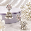 Bhavmayi Silver-Plated Pink Stone Pearl Jhumka Earrings
