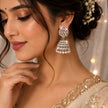Bhavmayi Silver-Plated Pink Stone Pearl Jhumka Earrings