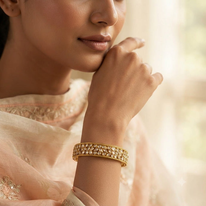 Gold-Plated Kundan Crystal Bangles Set - bhavmayi
